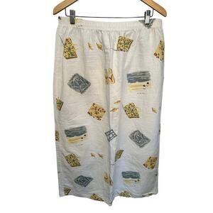 Vintage Hot Cotton Linen Skirt Beach Print Size XL